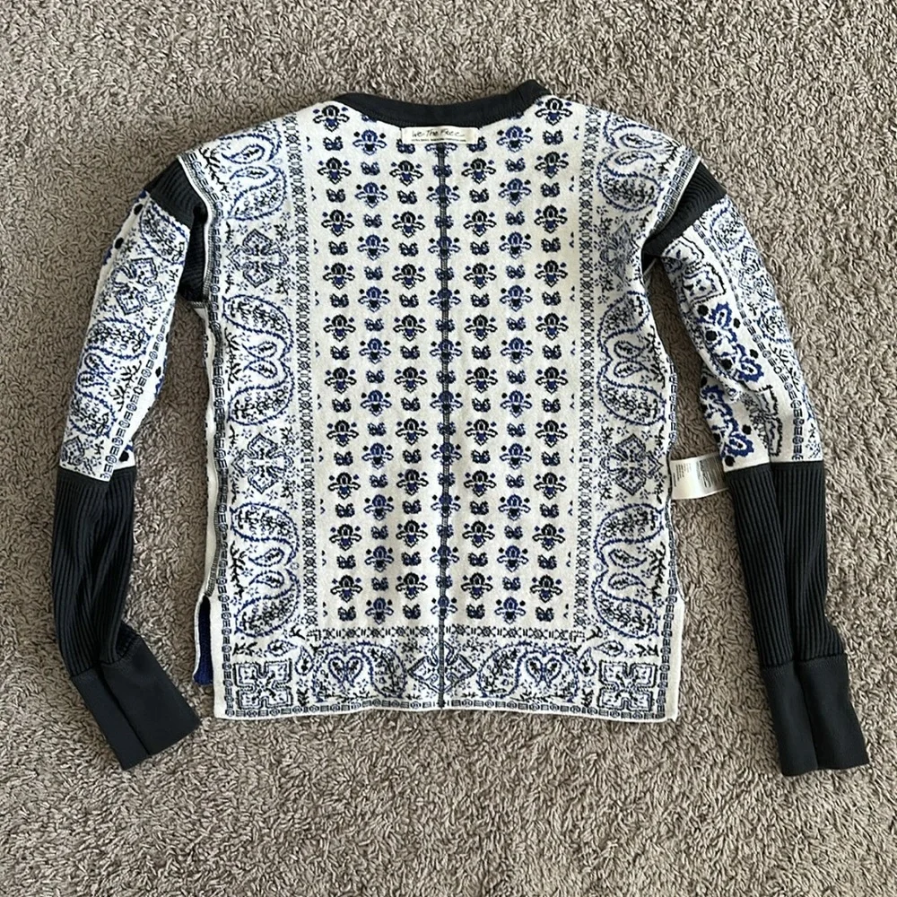 Free People Damen Thermo Pullover Pulli blau Mixed Print - Picture 9 of 13